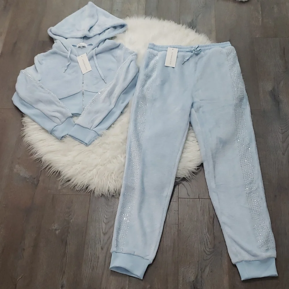 Hot & Delicious Plush Tracksuit Jogger Lounge Set Athleisure Embellished Bling